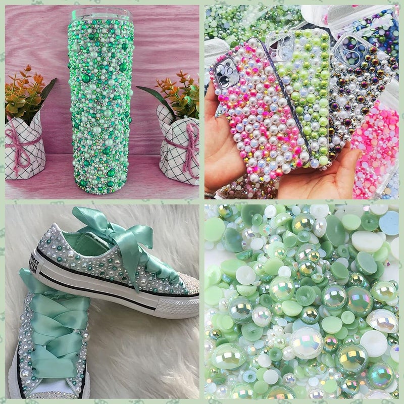 ASTARON 50g Mix Flatback Rhinestones Half Pearls for Crafts Mixed Size 3mm-10mm Flat Back Rhinestones for Crafts Flatback Pearls for DIY Tumblers Mugs Nail Art Shoes Clothes (Fresh Green Series) - Image 4